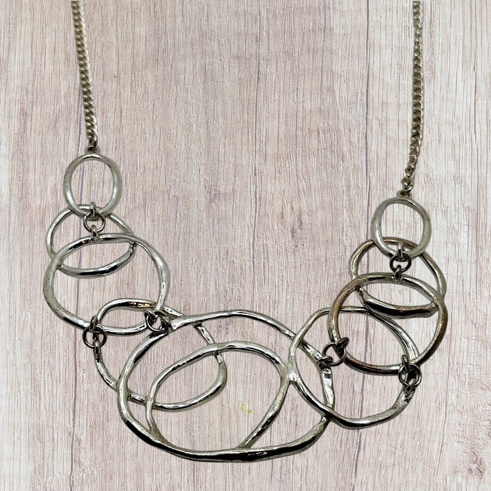 Vintage Silver Tone Abstract Circle Necklace Women's